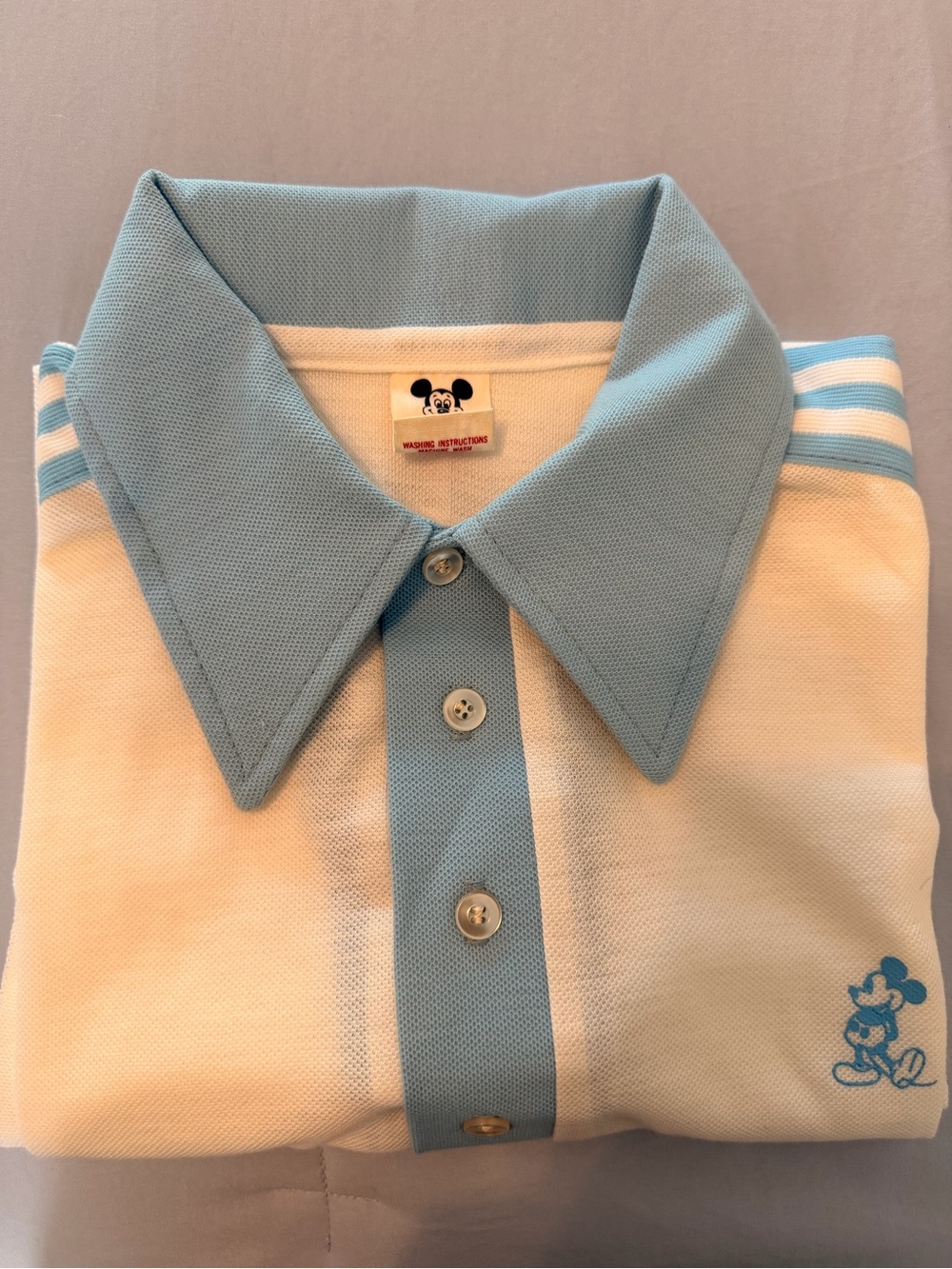 Men's Vintage Mickie Polo Shirt in Light Blue and Cream - Vintage Style - Picture 5 of 12